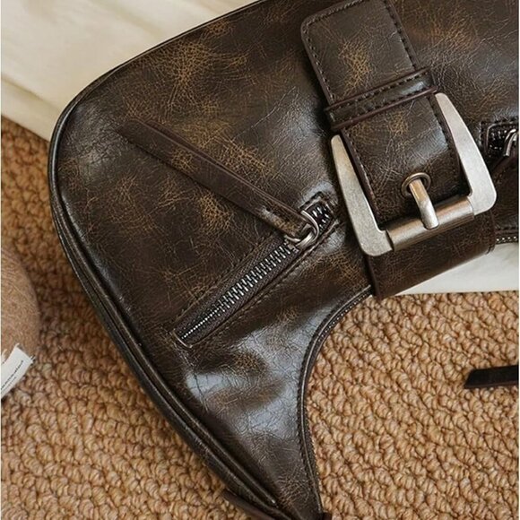 Women's PU Leather Shoulder Bag Zipper Underarm Multi-Pocket Vintage Crossbody - Picture 3 of 7